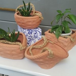 NIB Set of 4 orange clay and hemp rope planters